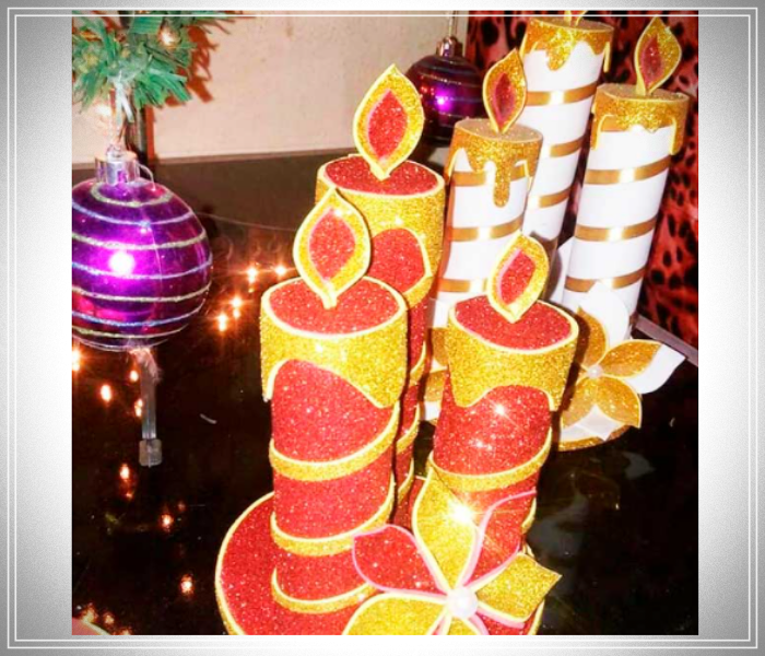 velas navideñas con tubos de cartón