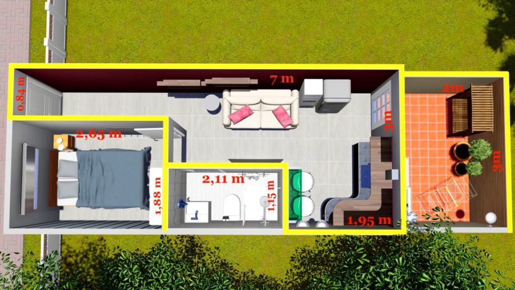 3 × 7 small house plan